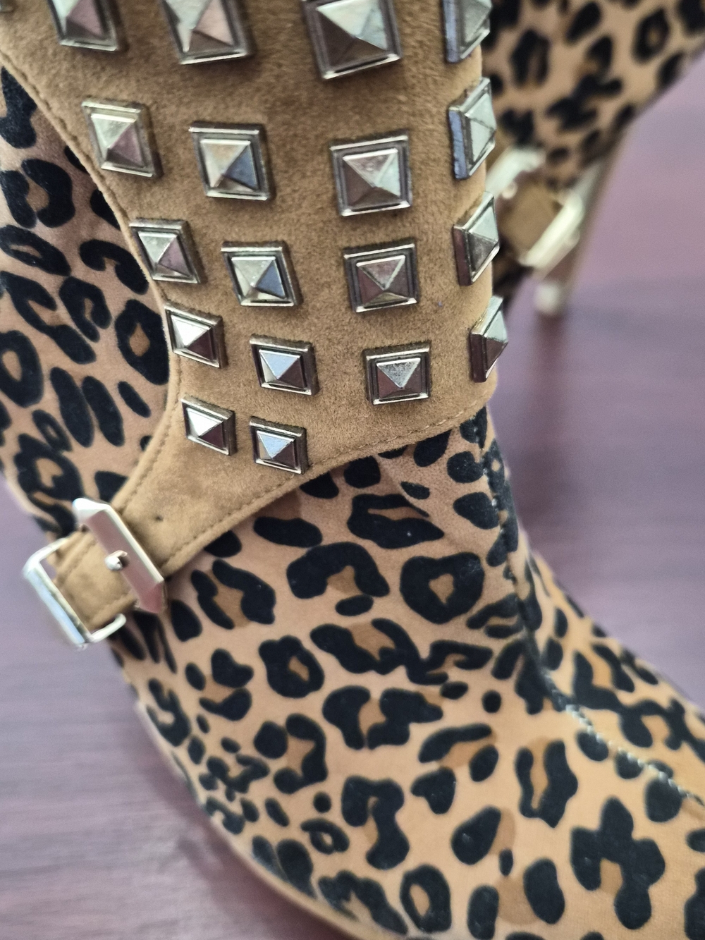 Leopard Print Studded Platform Ankle Boots - Women - Picture 8 of 14